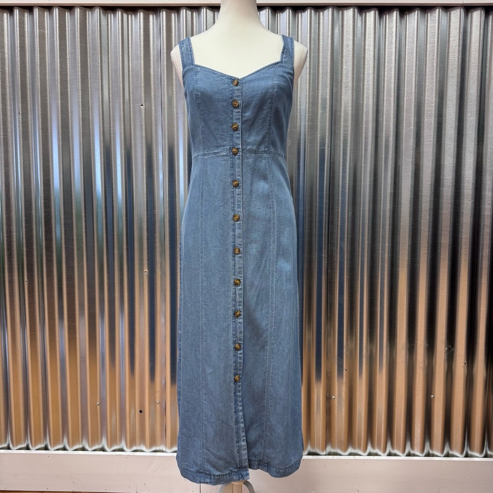 Loft Denim Button-Down Criss-Cross Strap Maxi Dress Coastal Cowgirl